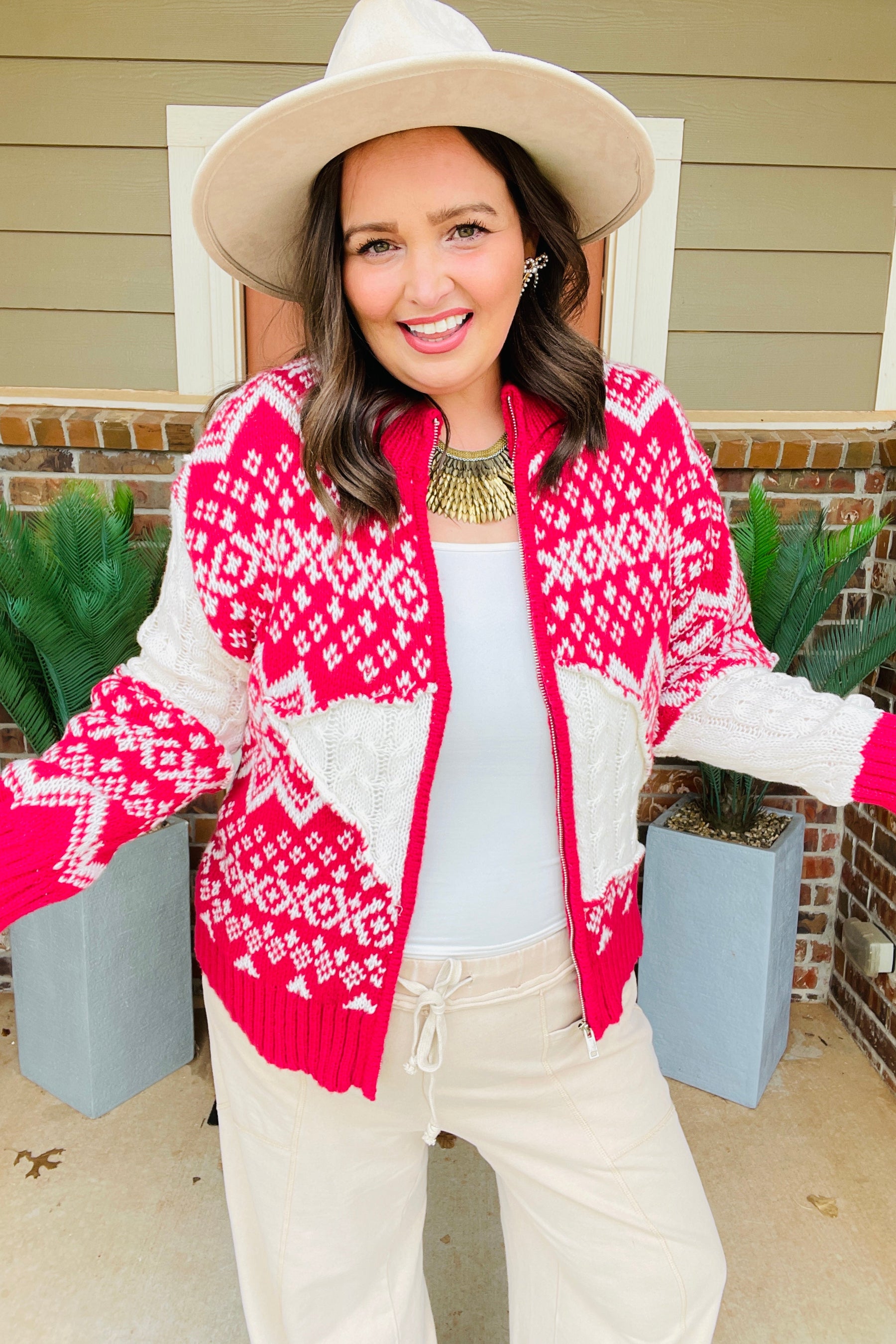 Cozy By Design Red Zip Cardigan - OT218RD