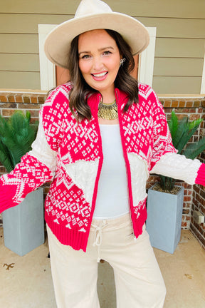 Cozy By Design Red Zip Cardigan - OT218RD