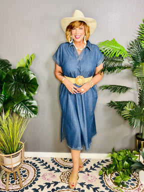 Antique Charm Stone Washed Denim Midi Dress