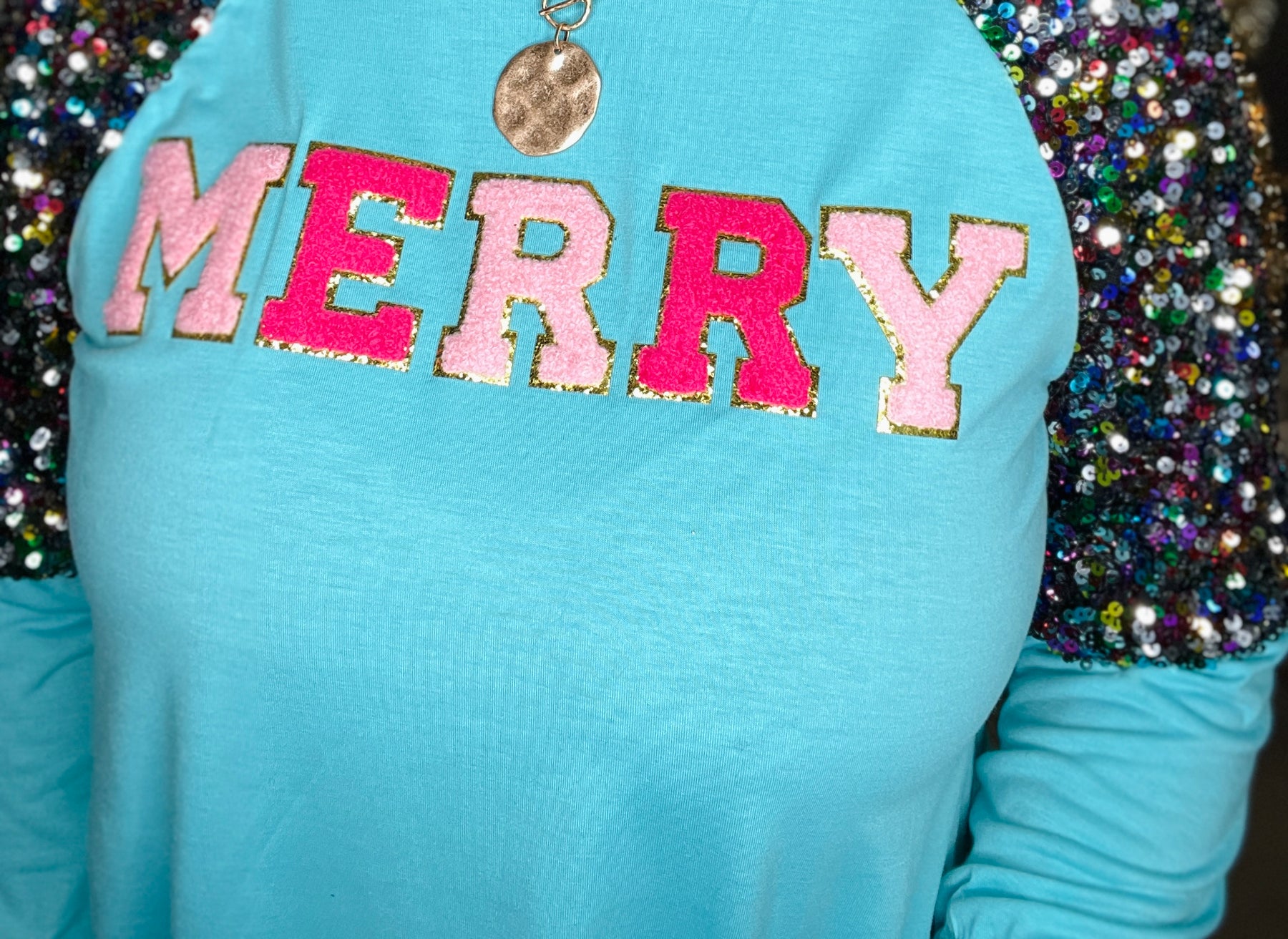 Merry Embroidery Turquoise & Sequin Top - S179TU