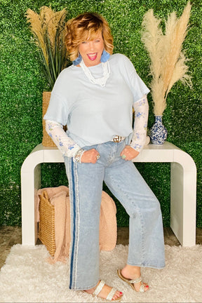 Blue Jean Baby Contrast Stripe Frayed Side Panel Jeans