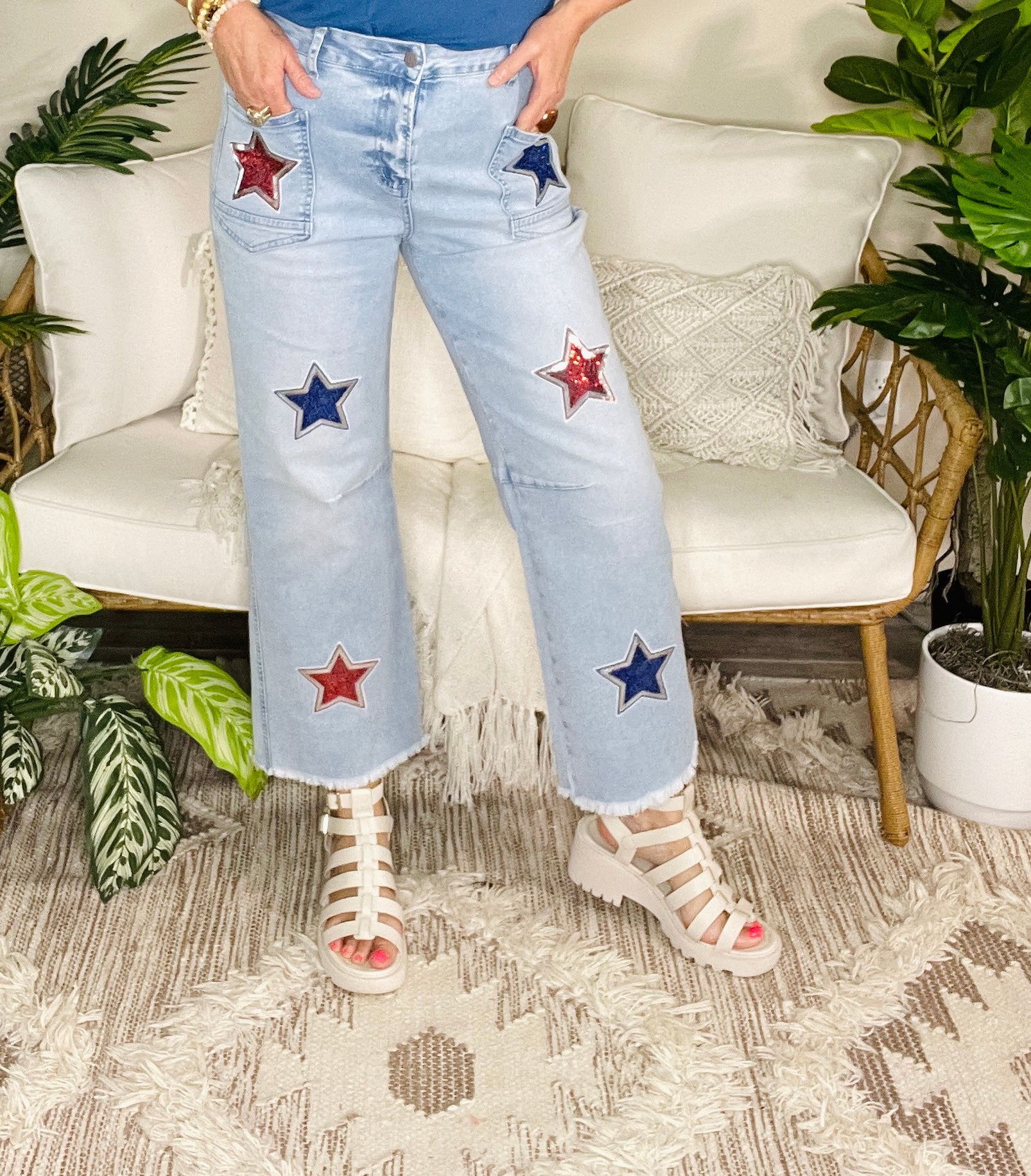 Star Spangled Denim  Sequin Stars Patch Jeans
