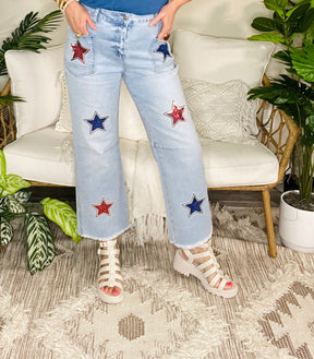 Star Spangled Denim  Sequin Stars Patch Jeans