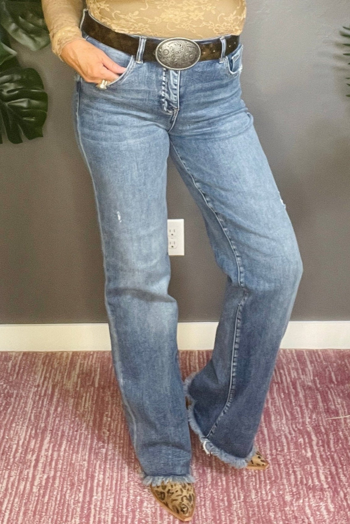 Riley Full Size Tummy Control High Rise Long Straight Jeans - J006DN