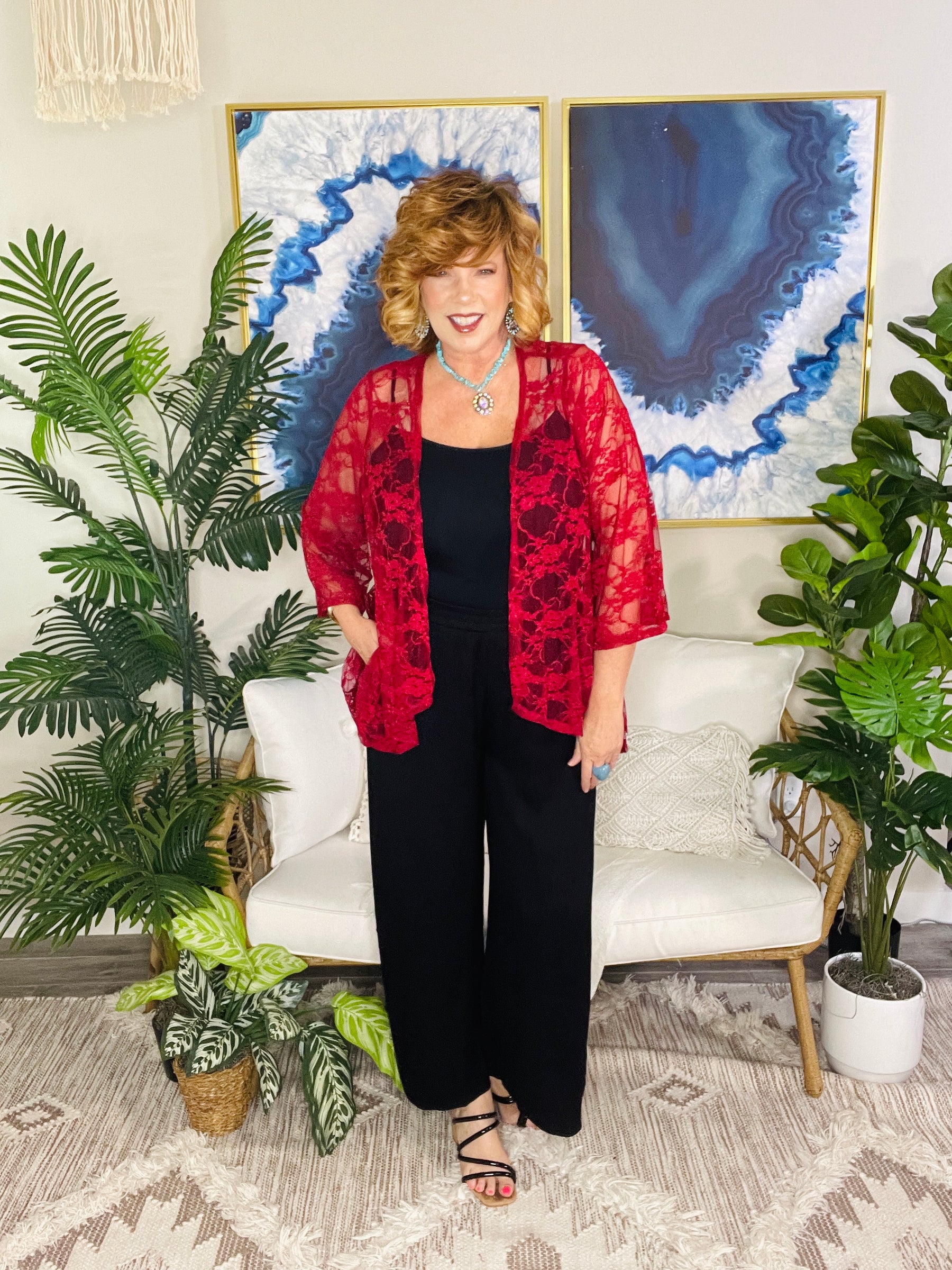All About The Lace Wine Kimono - OT198WN
