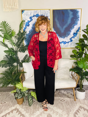 All About The Lace Wine Kimono - OT198WN