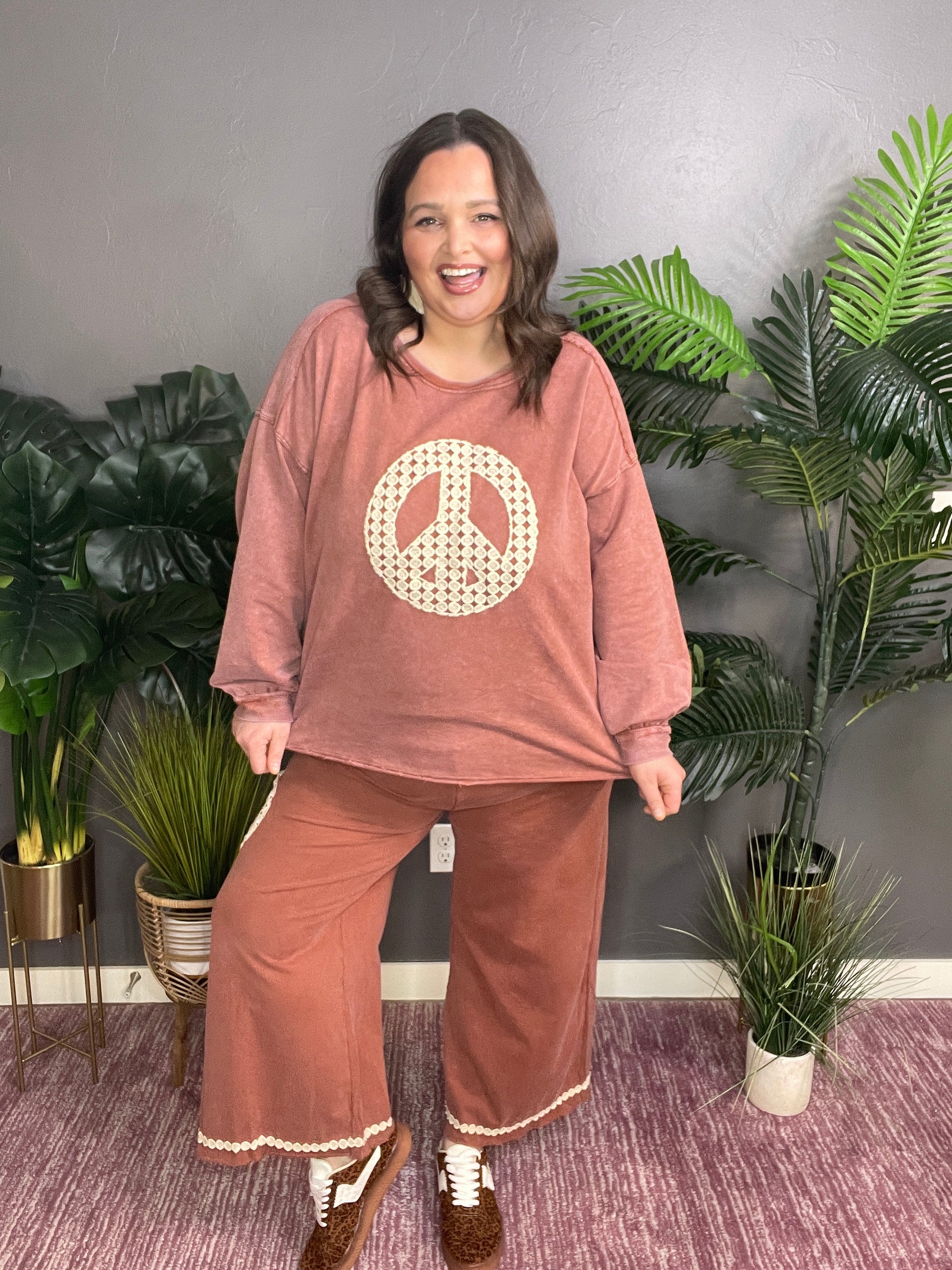 Peace All Around Red/Brown Pants - P035RB