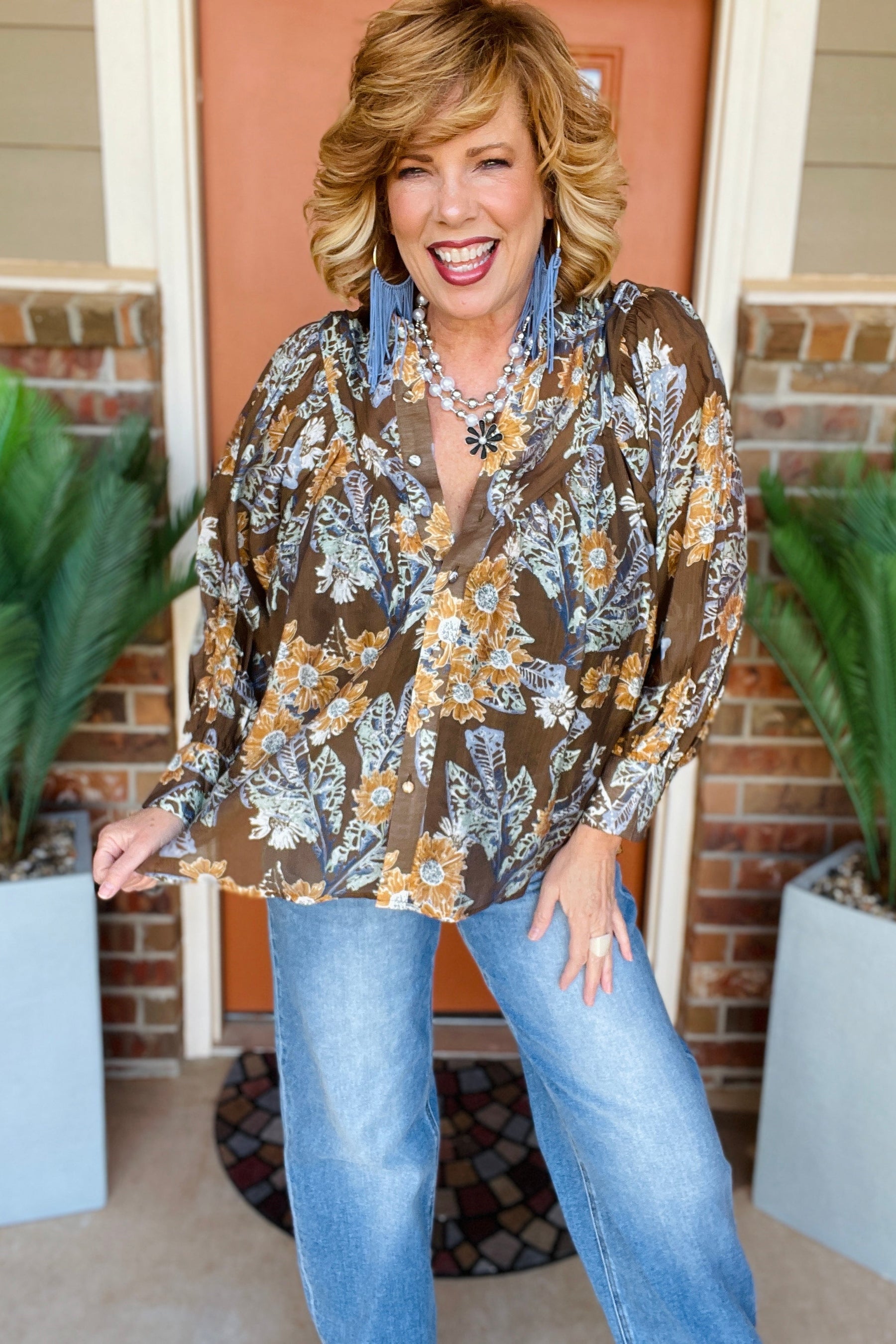Hello Fall Brown Mix Floral Top - S103BR