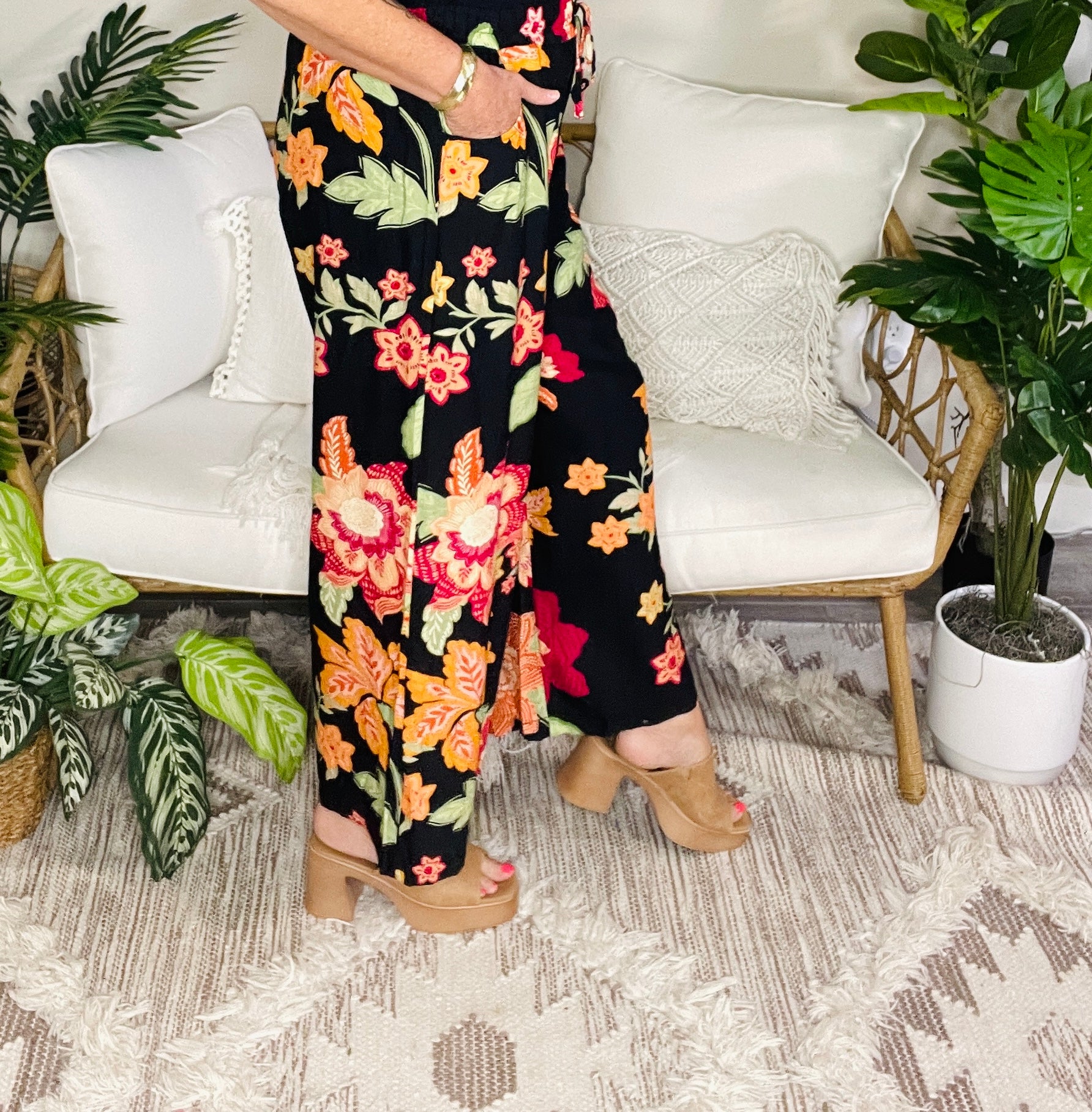 Boho Botanical Wide Leg Pant - P163BK