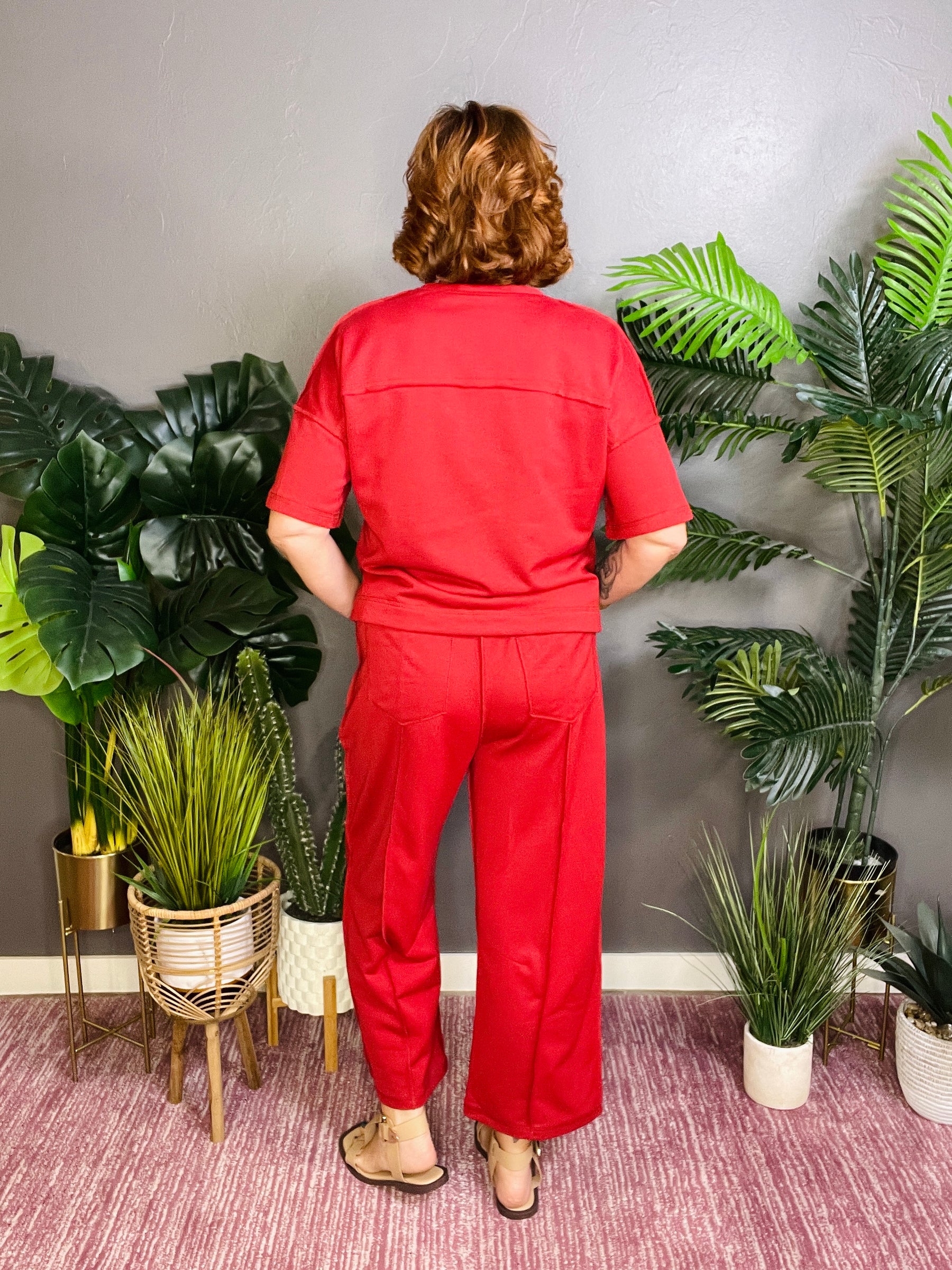 Here For It Racing Red Top and Barrel Pant Set