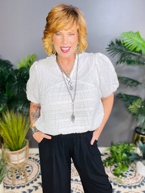 Bohemian Breeze Textured Puff Sleeve Blouse