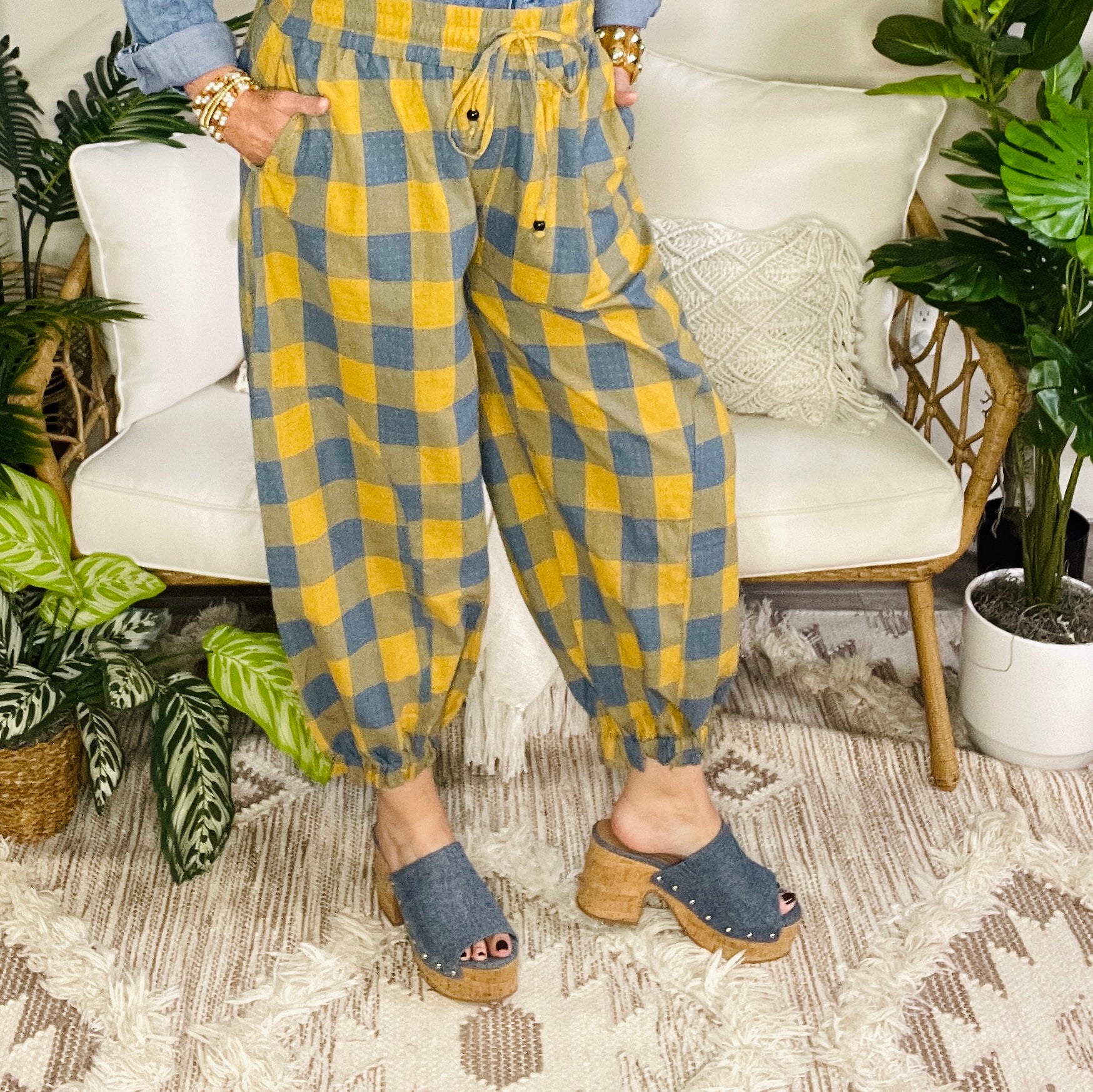 Cozy In Check Mustard Pants - P170MS