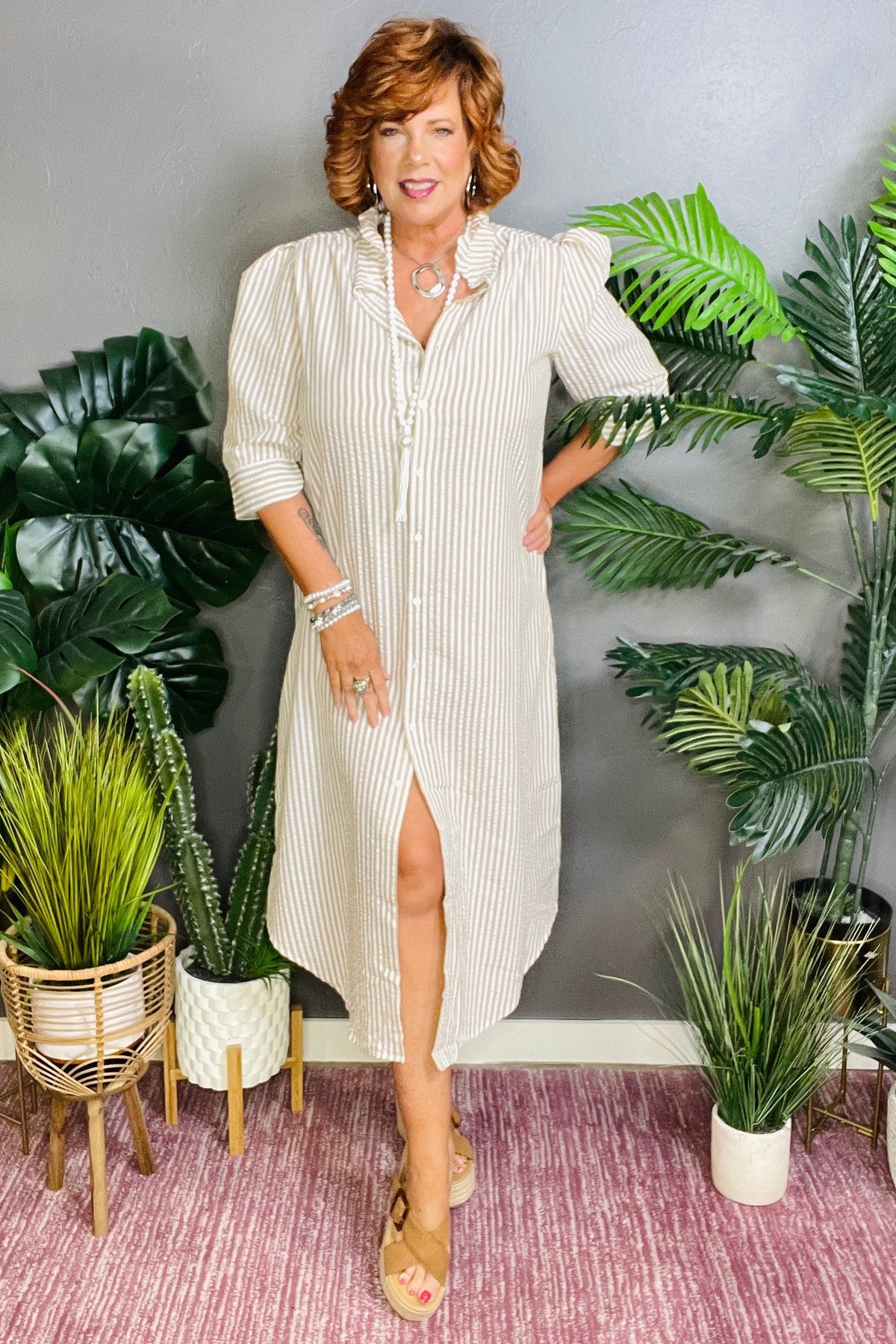 Palm Springs Stripe Shirt Maxi Dress