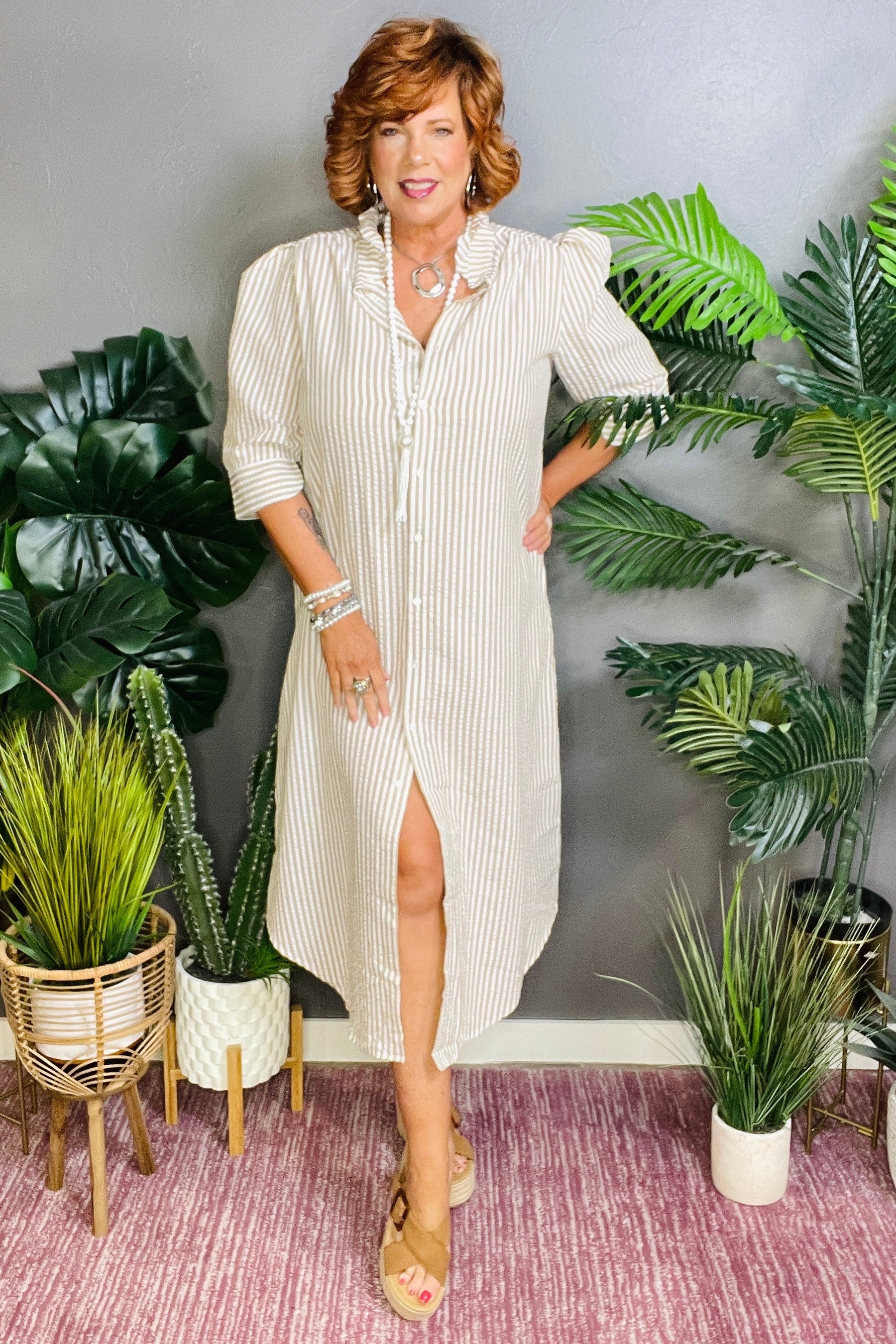 Palm Springs Stripe Shirt Maxi Dress