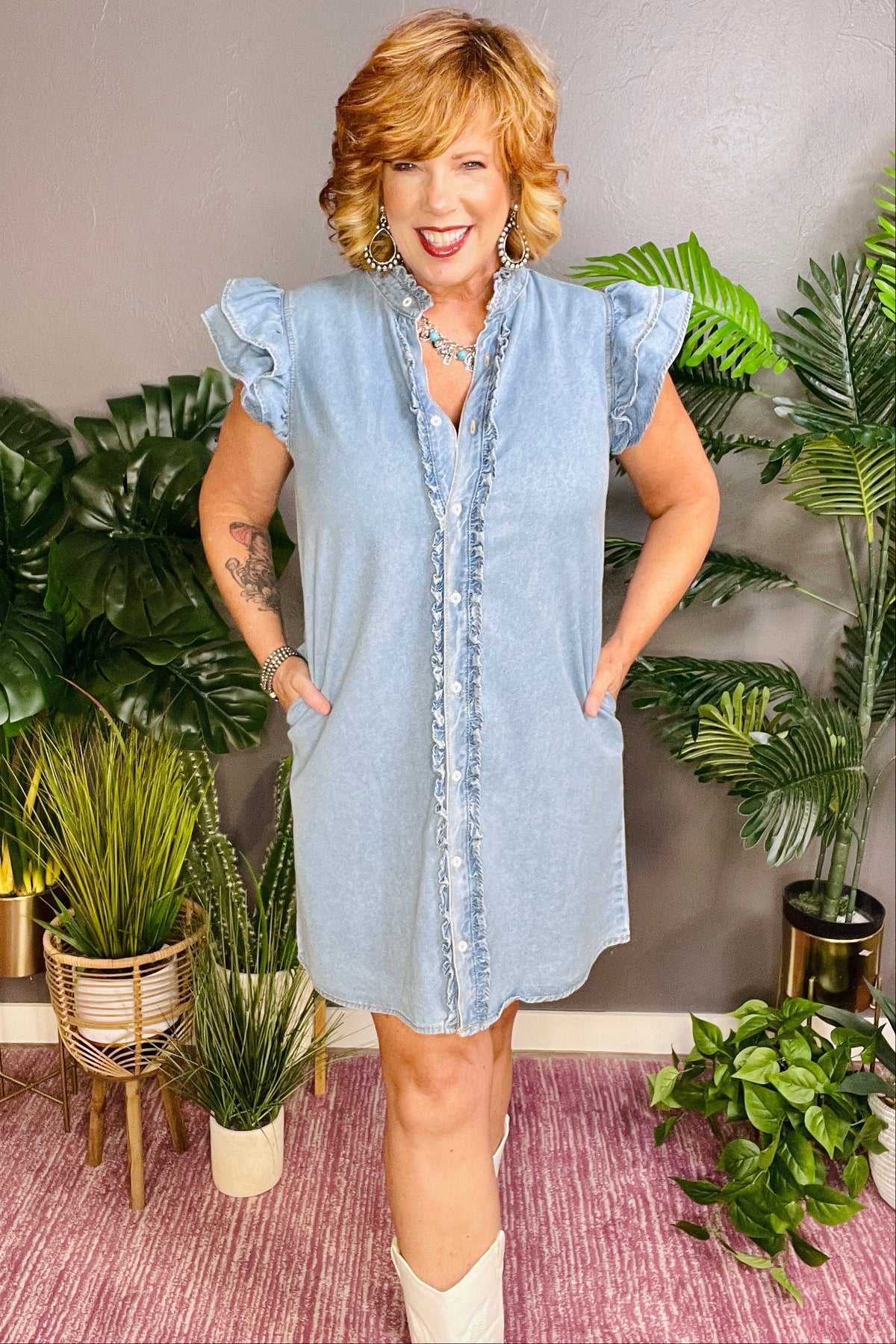 Classic Trendsetter Frilled Ruffle Sleeve Dress