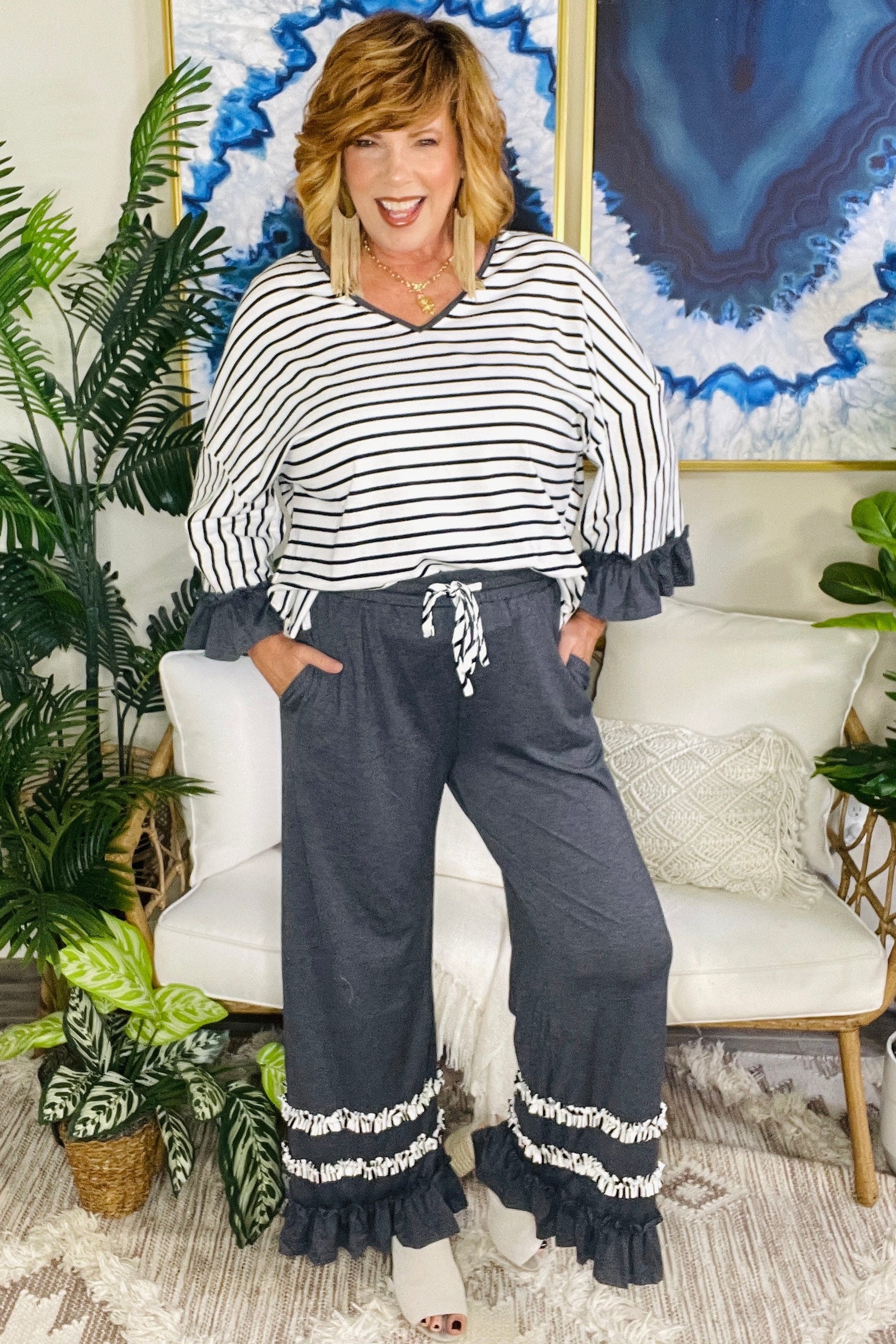 Ruffle Me Cozy Top And Pant Set (2 Colors)