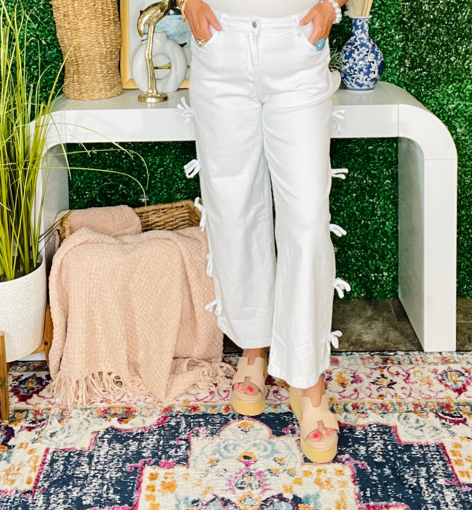 Details Are In The Bow White Jeans