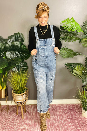 Denim Made Easy Distressed Overalls
