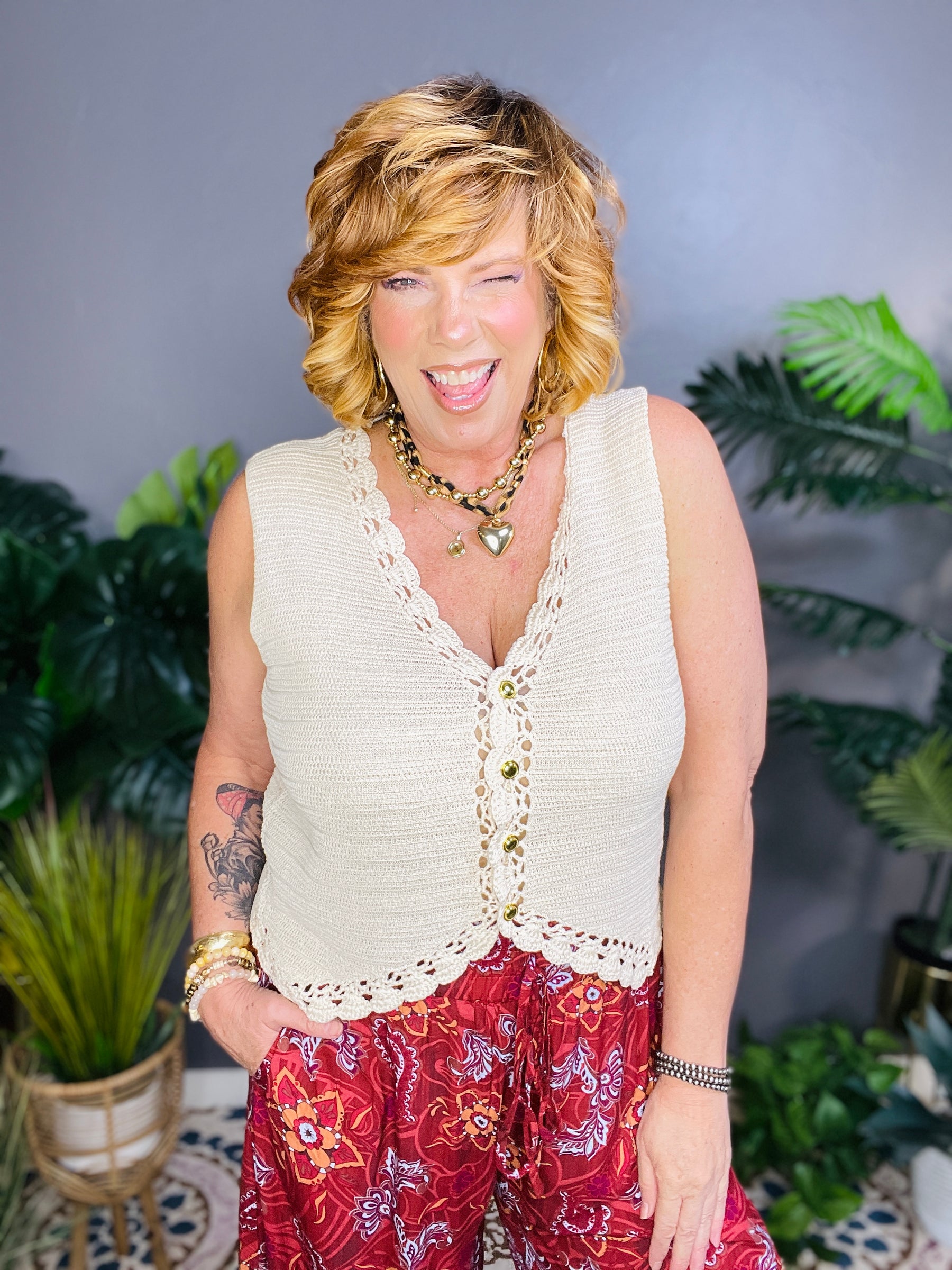 Boho Beachside Beauty Oatmeal Top - S748OAT