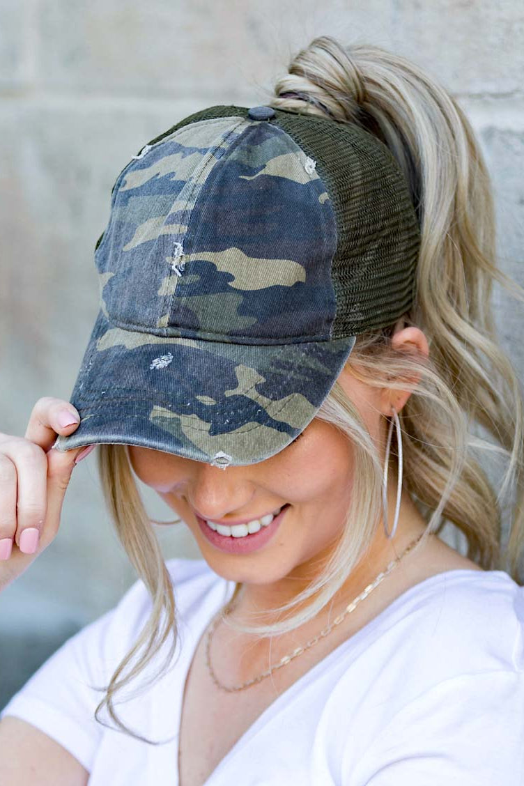Distressed Messy Bun Caps | Adjustable (3 Colors)
