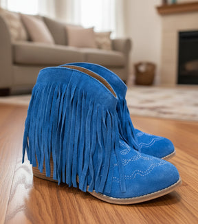 Fringe For The Win Blue Ankle Bootie