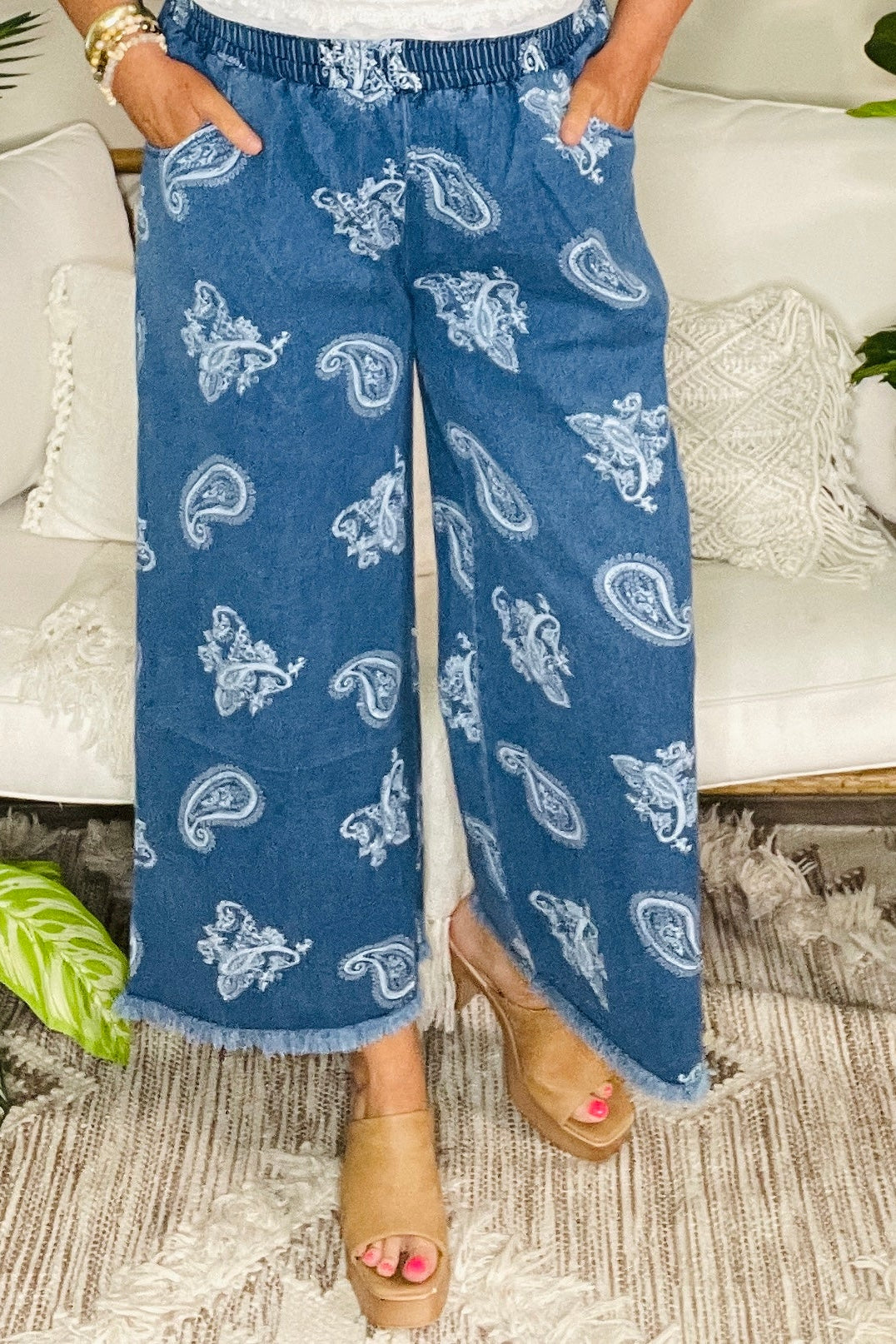 Paisley Spirit Indigo Denim Paisley Wide Leg Pants