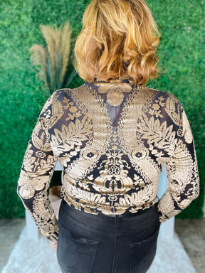 Luxe Glow Up Damask Print Velvet Burnout Top