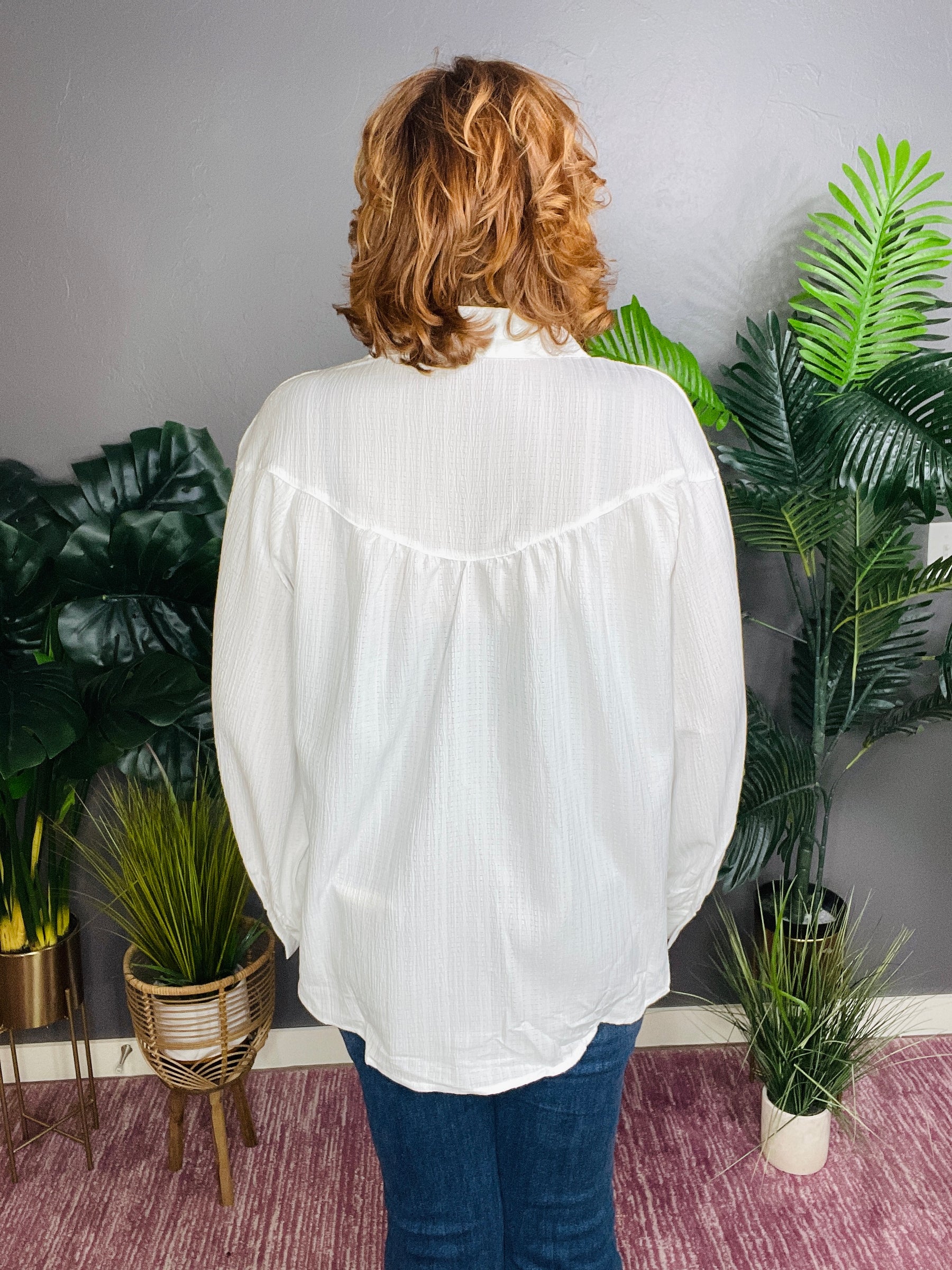 Day Well Spent Crinkled Texture Lantern Sleeve Top