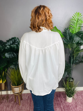 Day Well Spent Crinkled Texture Lantern Sleeve Top