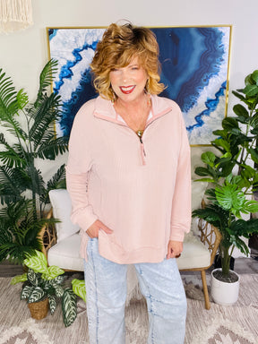 Cozy By Choice Ribbed Zipper Collar Top