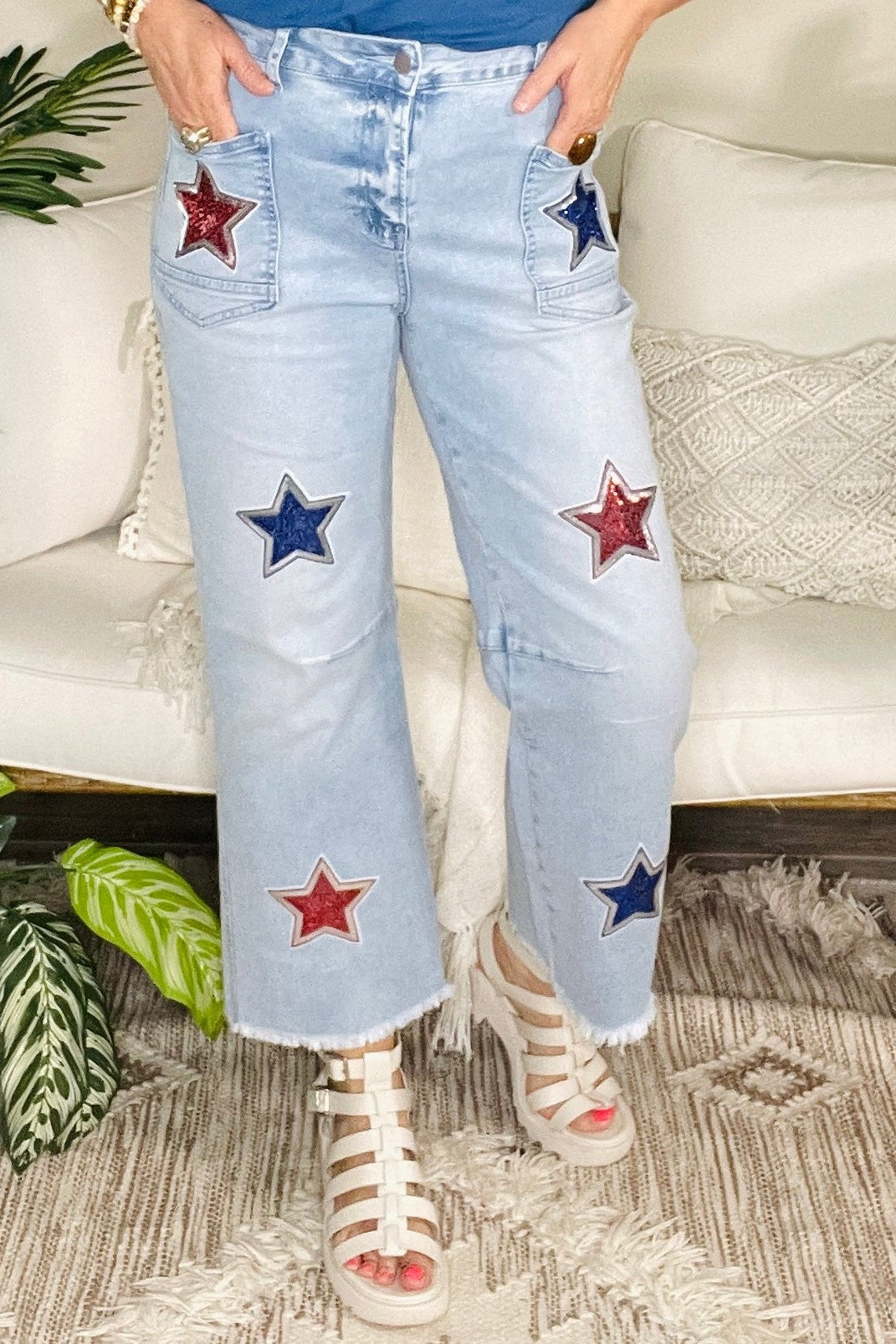 Star Spangled Denim  Sequin Stars Patch Jeans