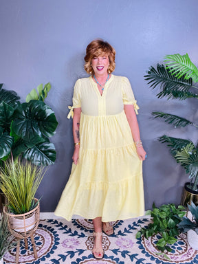 You Have My Attention Yellow Gingham Tiered Midi Dress