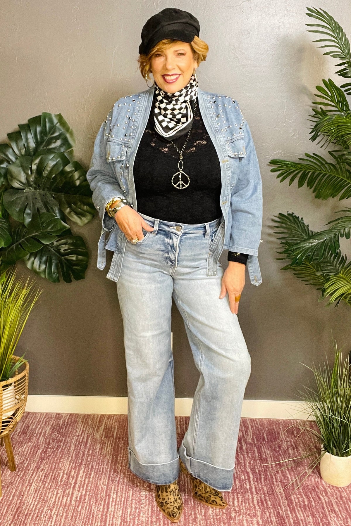 Kennedy Full Size Tummy Control High Rise Ankle Wide Cuffed Jeans