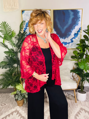 All About The Lace Wine Kimono - OT198WN
