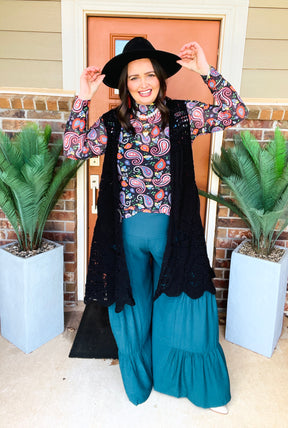 Paisley After Dark Mesh Top - YF011BK