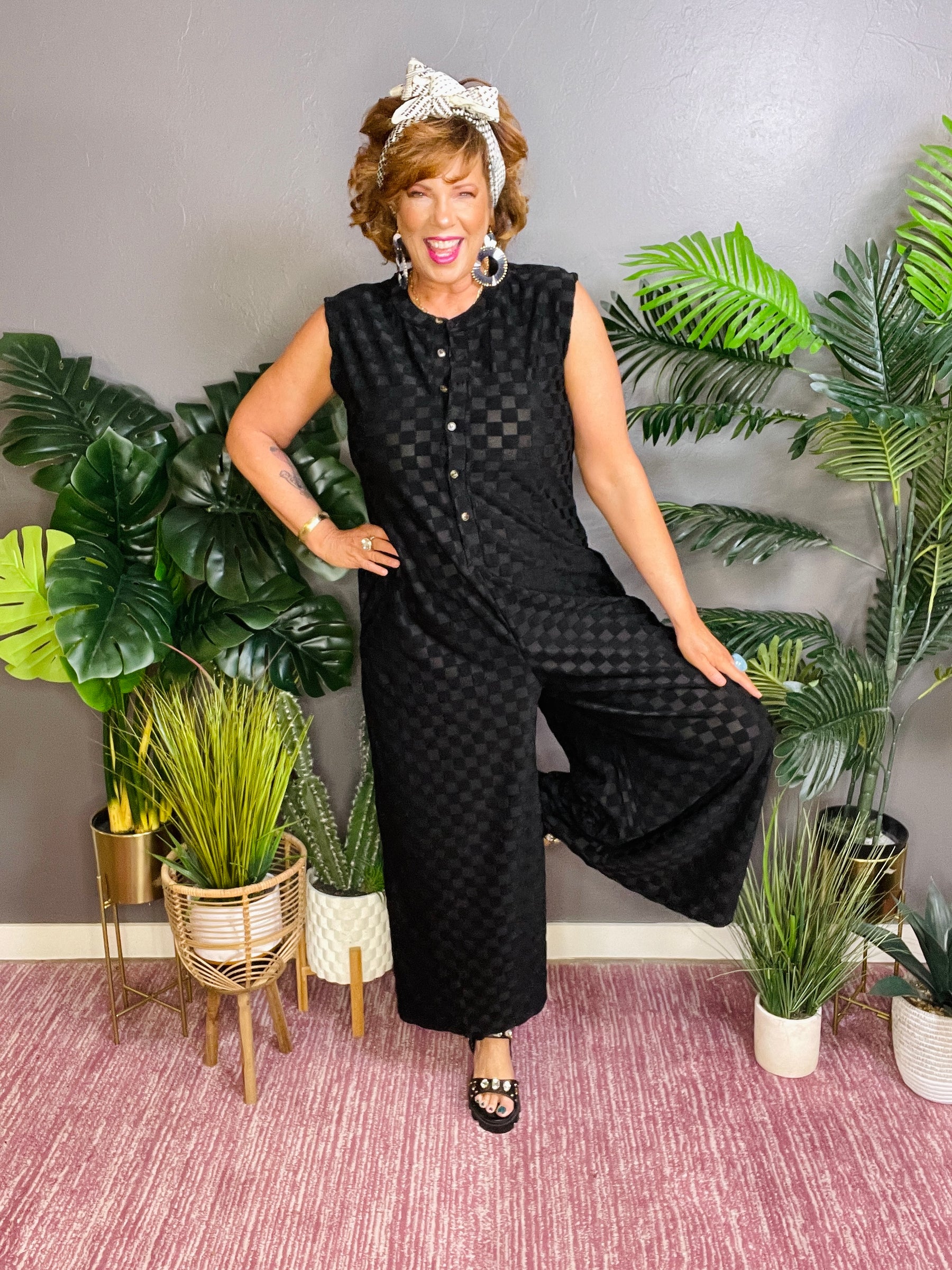 Runway Strut Wide Leg Textured Jumpsuit