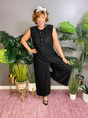 Runway Strut Wide Leg Textured Jumpsuit