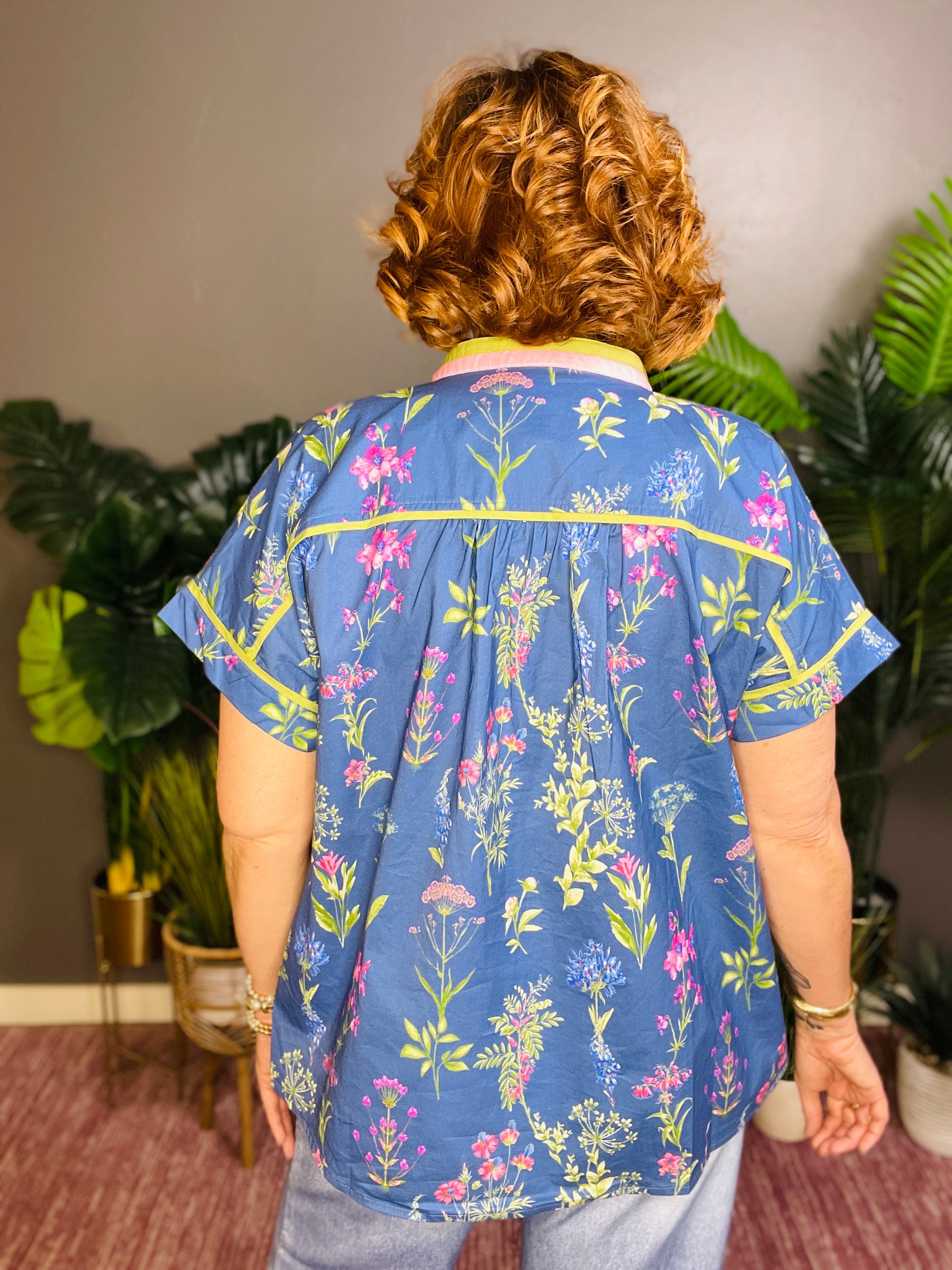 Came To Play Floral Button Top