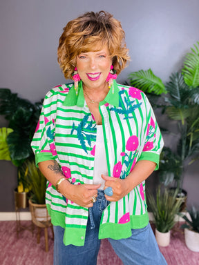 Dashing Darling Green Floral Stripe Top