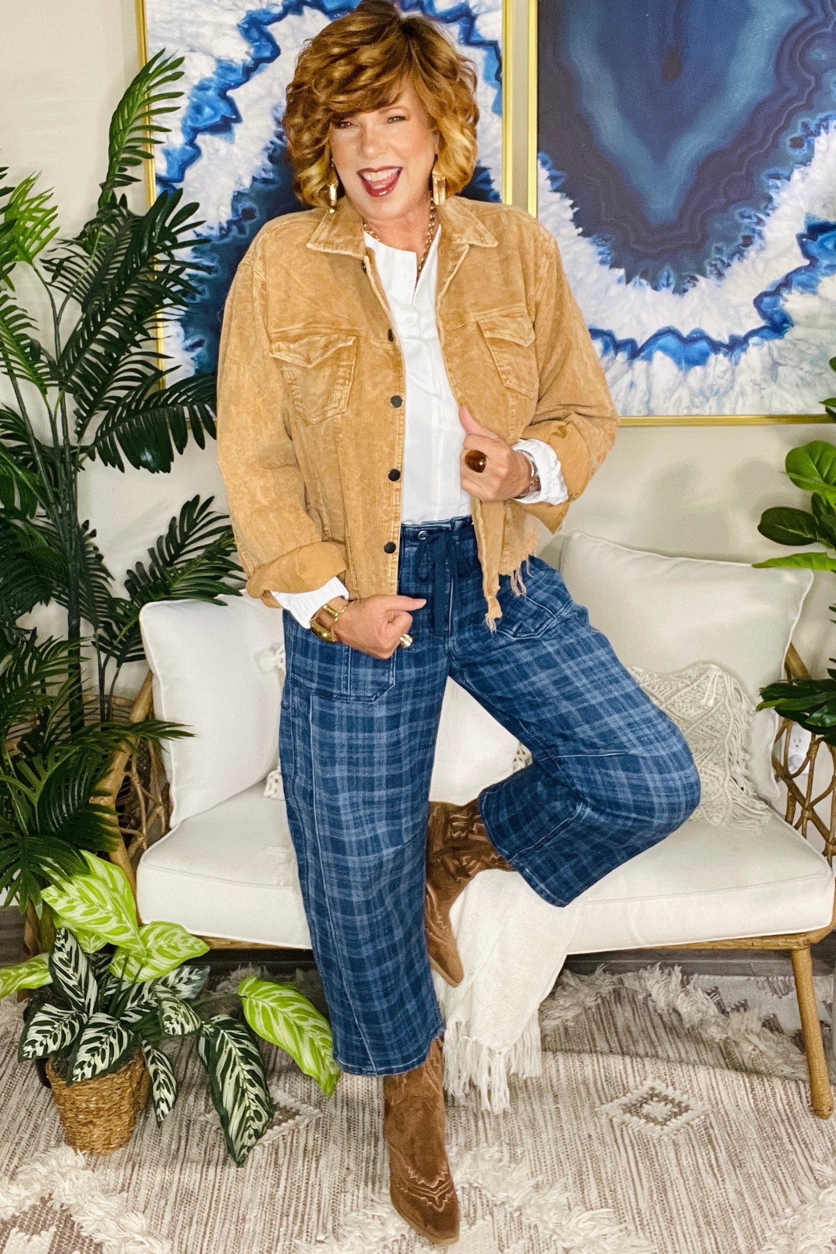 Plaid About You Barrel Jean - J087PLD