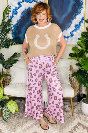 Wild Mood Pink Drawstring Leopard Pants