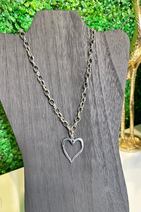 Silver Heart Statement Charm Necklace - N110SI