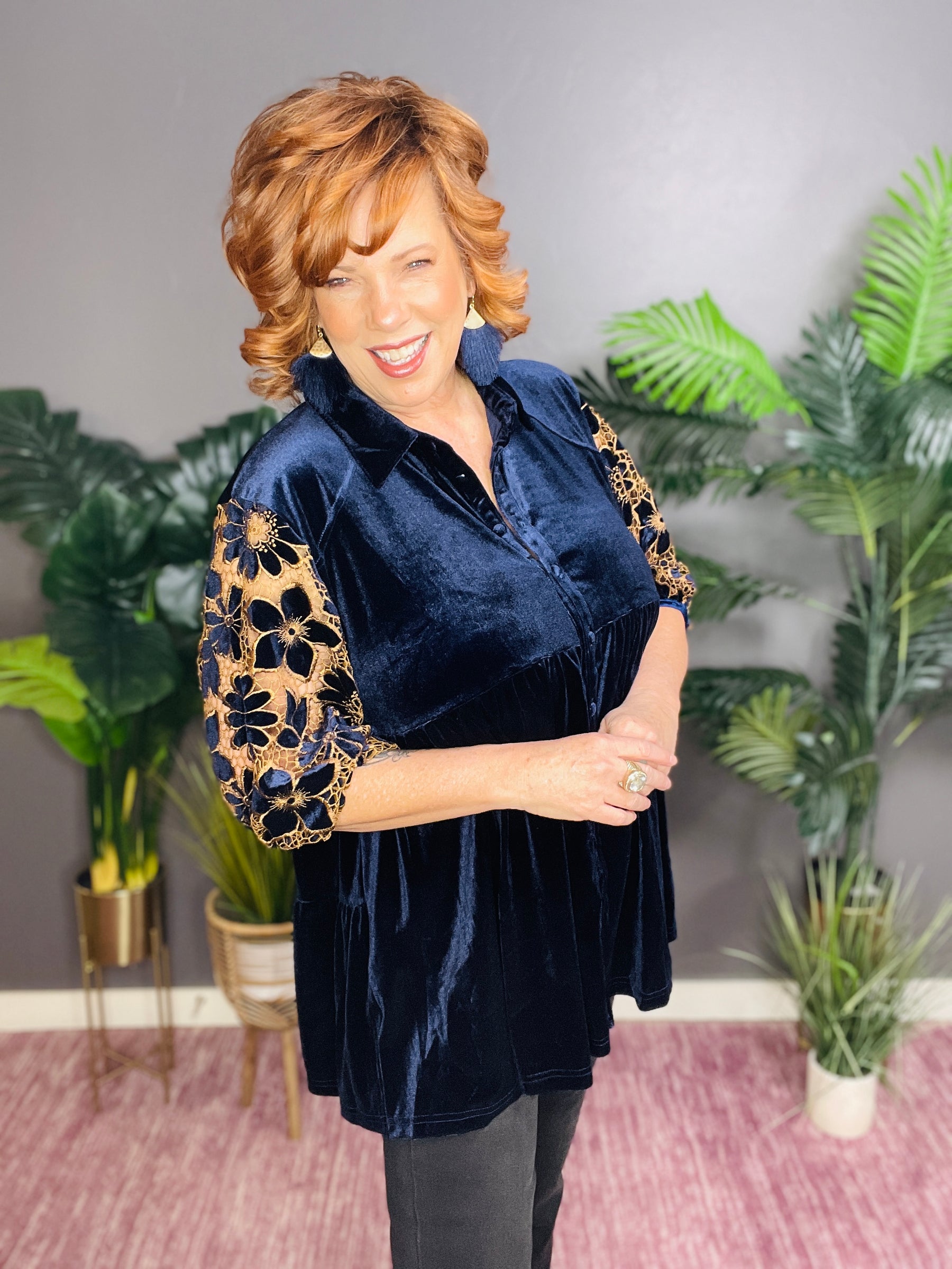 A Hint Of Fancy Navy Velvet Top - S209NV