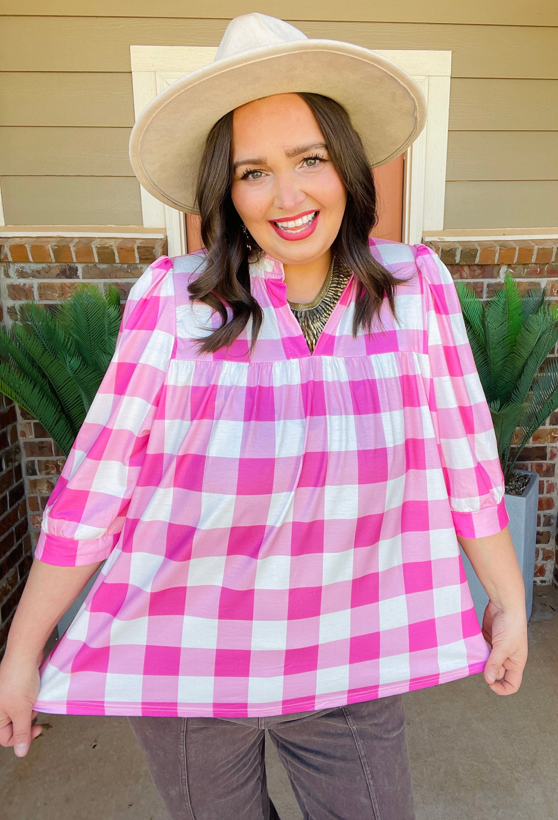 Checks And Charm Top - T072PK
