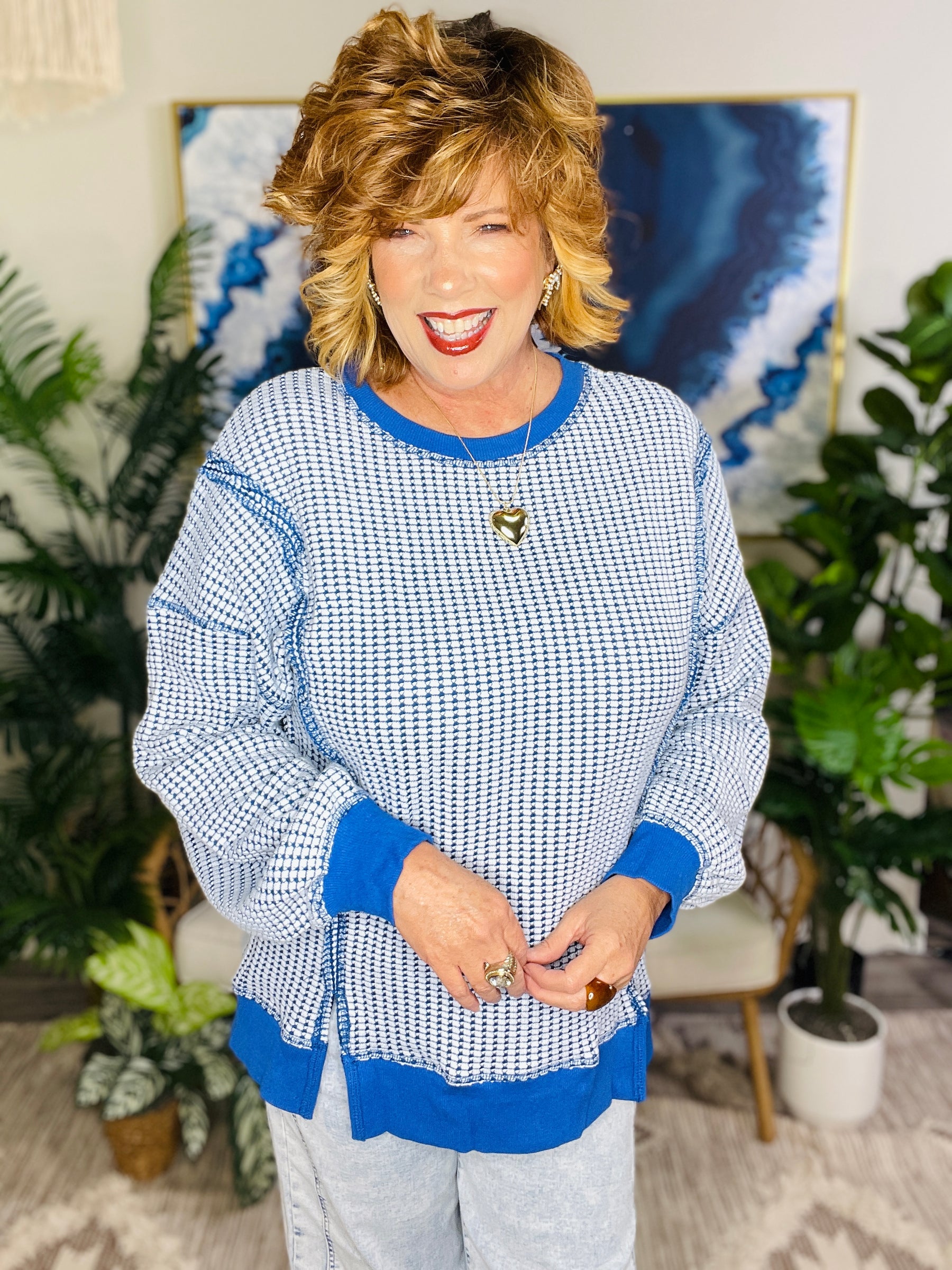 Out Of The Blue Waffle Knit Top