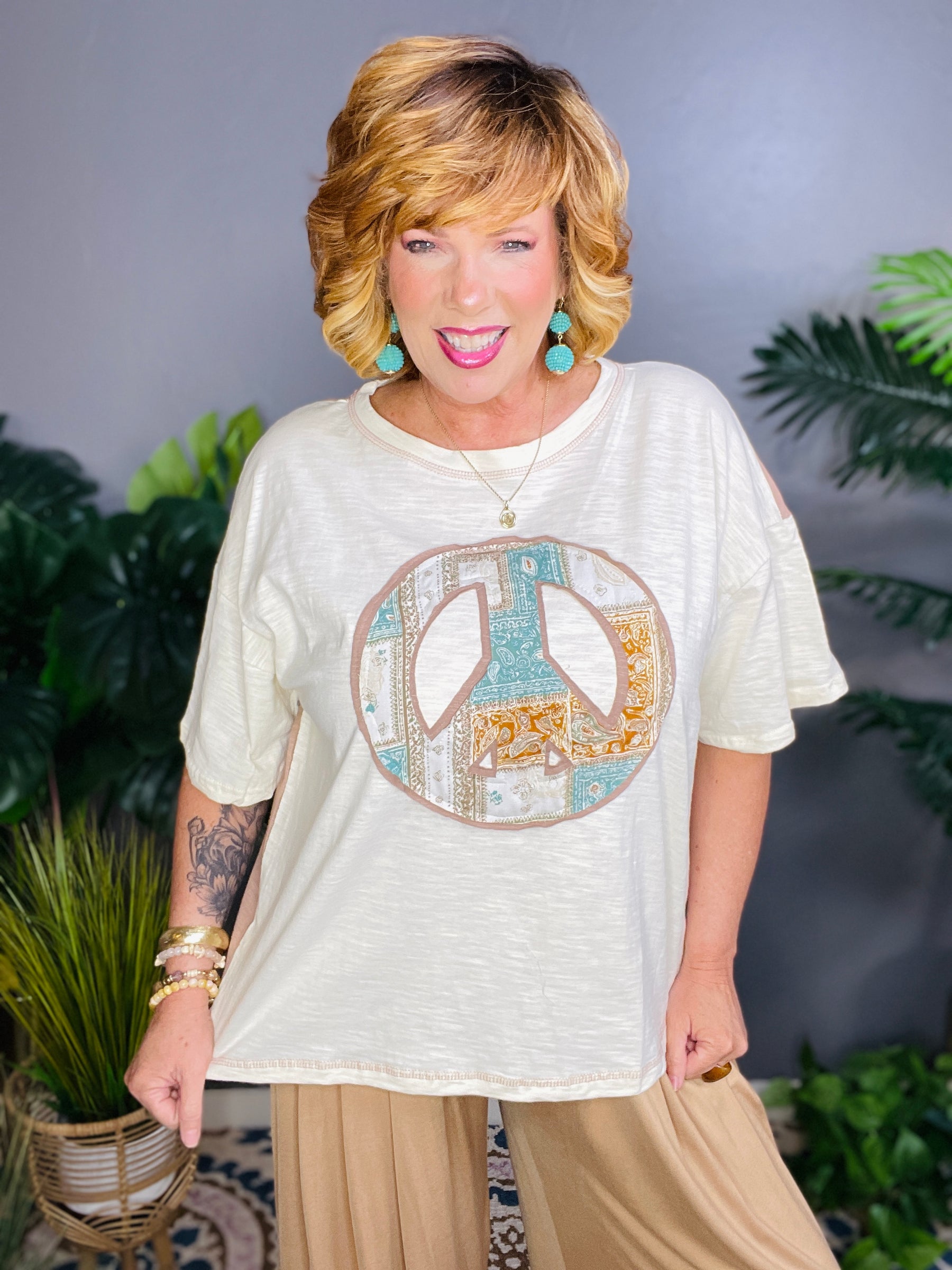 Boho Peace Patchwork Top - S739BG
