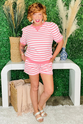 Girl On The Go Pink Stripe Top And Shorts Set
