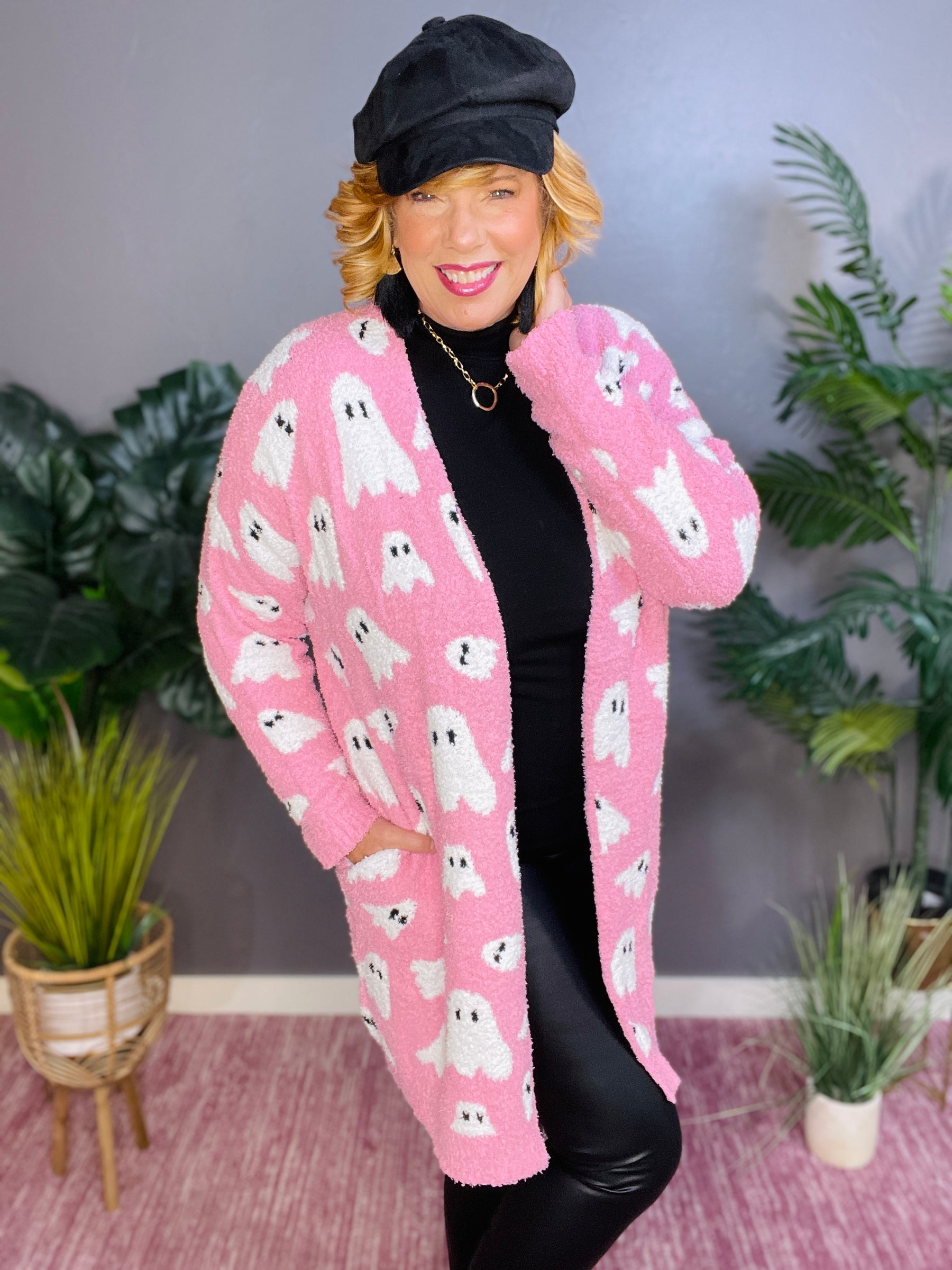Pink Ghost Halloween Cloud Cardigan - OT001PK