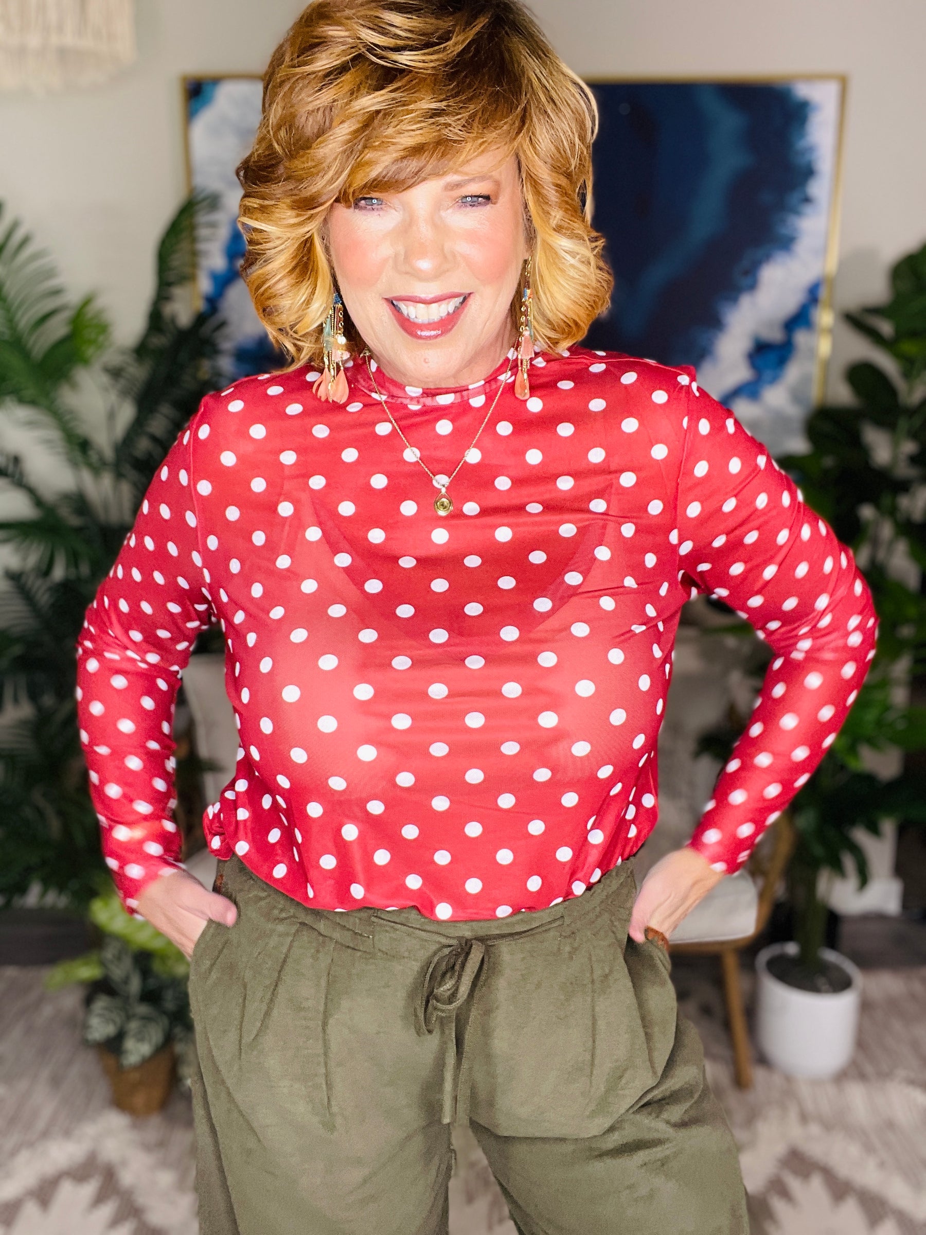 Red Hot Dottie Mesh Top - S938RD