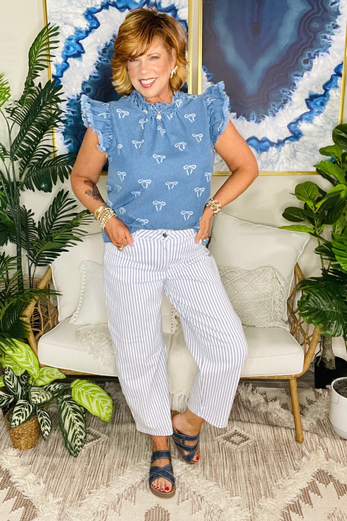 Just Feels Right Sky Blue Stripe Casual Barrel Jeans